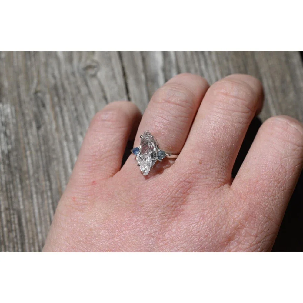 Engagement ring Montana sapphire and Lake County diamond  size 5 6 7 8 9 10 avel